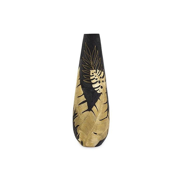 VASO NERO CON FOGLIE ORO D.315XH.955